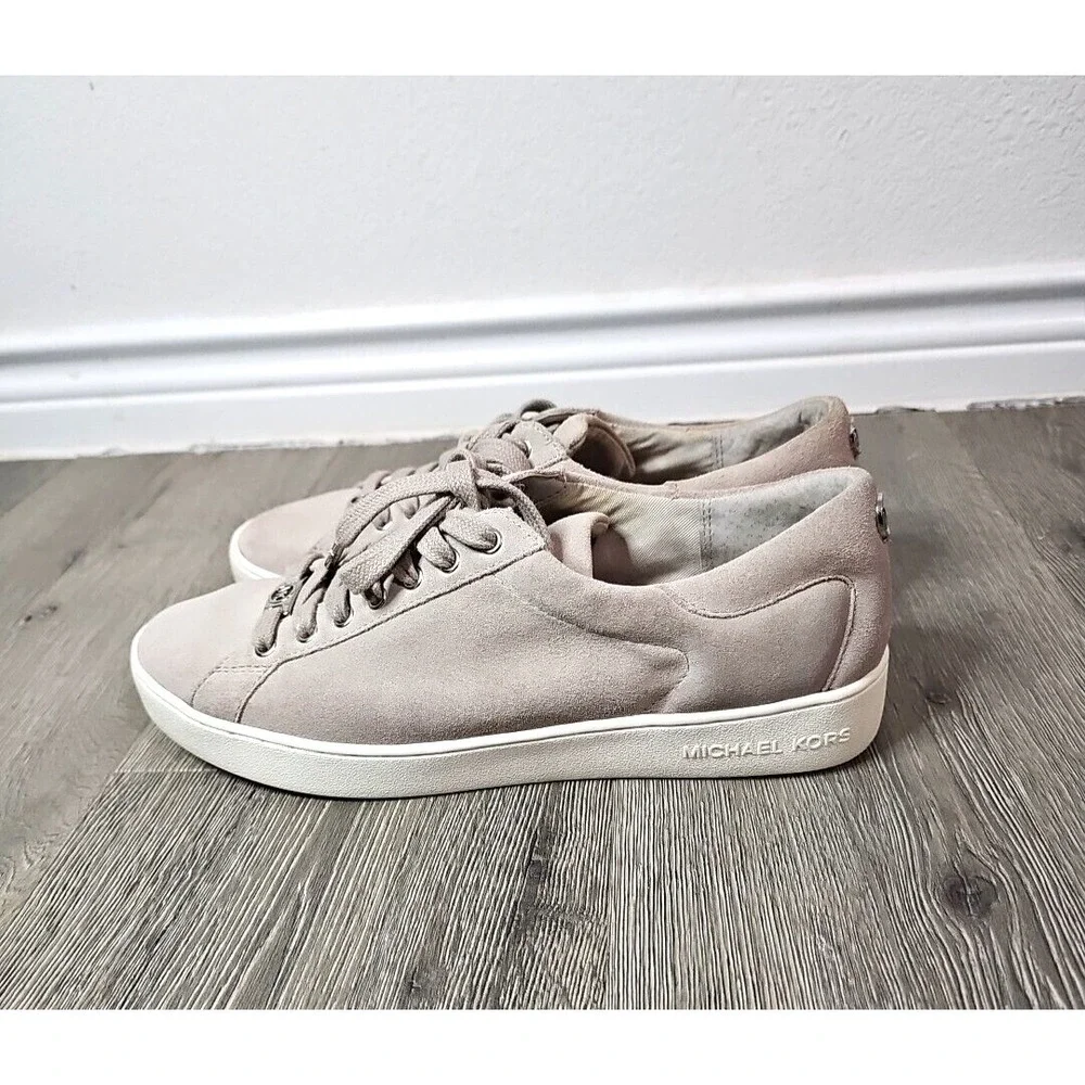 Michael Kors Womens Irving Sneaker Shoes Beige HX16C Low Top Leather Lace Up 10M